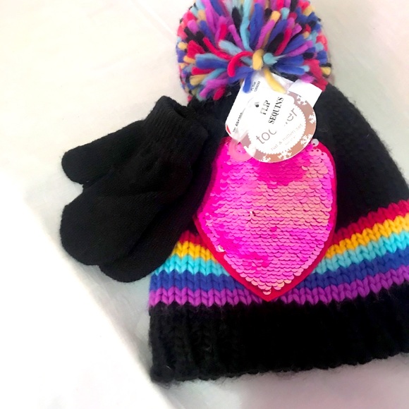 Hat/Mitten Set,Black/Pink, Toddler Size 2T-4T - Picture 3 of 4